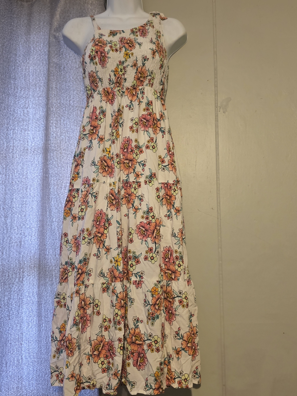 Justice White Maxi Dress with Pink & Orange Floral Print